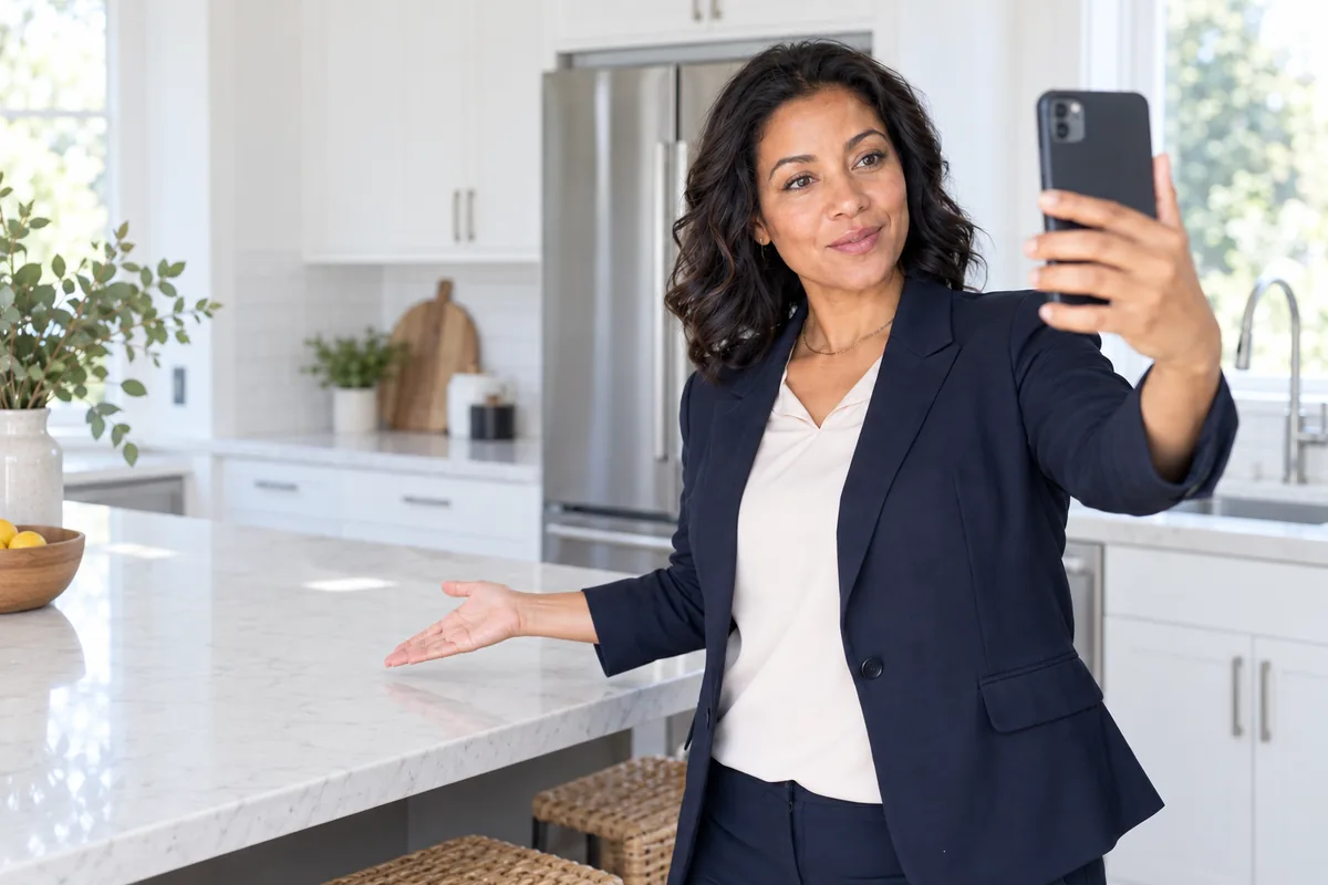 Day 4: pointing at a kitchen countertop while filming