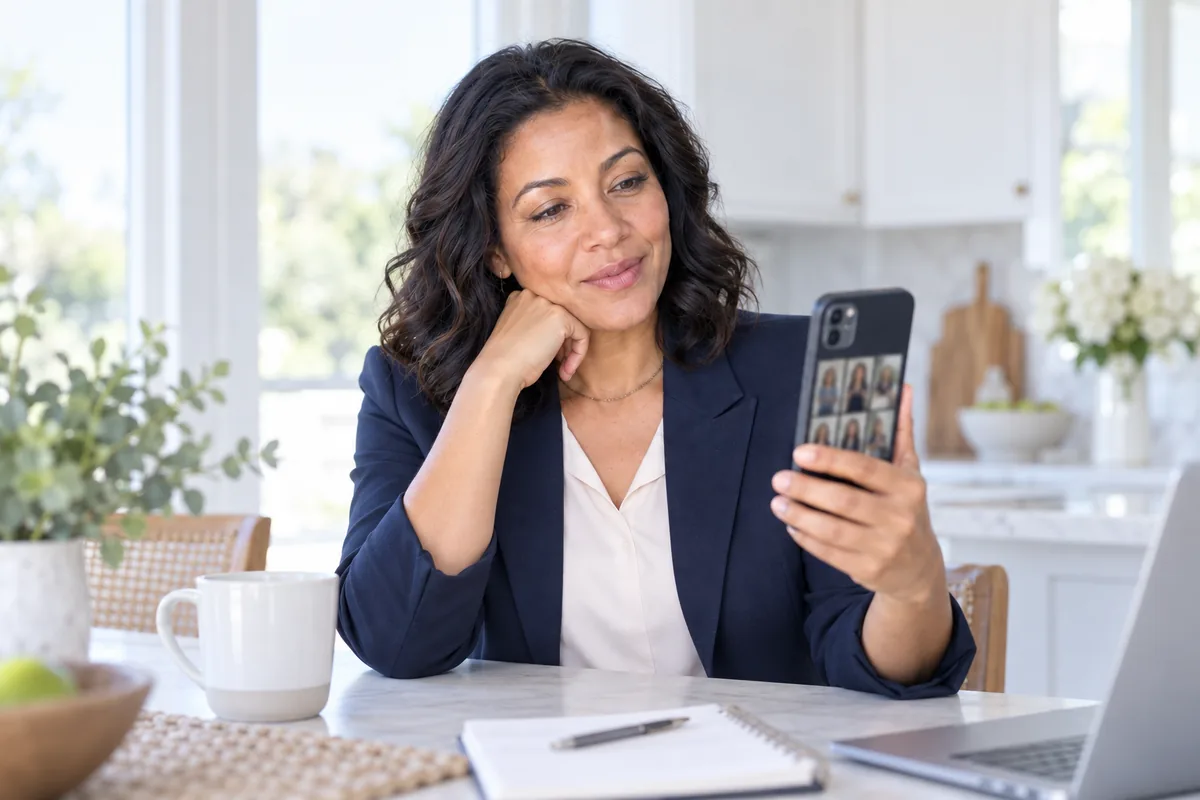 Day 7: reviewing a grid of seven vertical videos on the phone