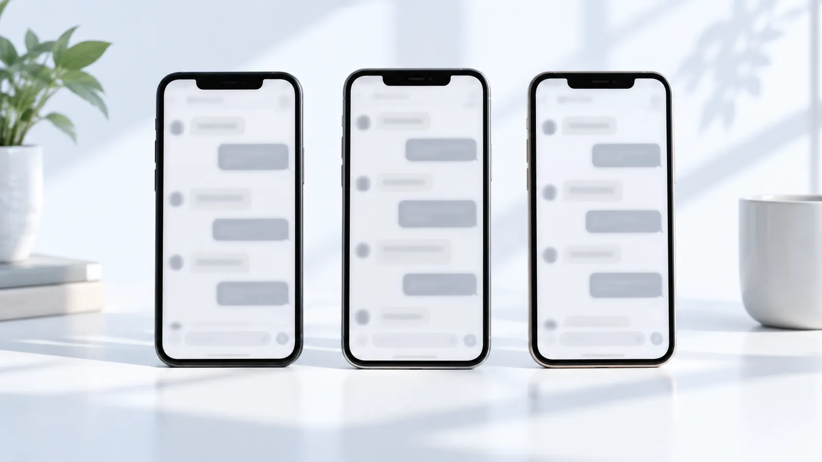 Three phones showing message conversations, where first reel course reviews will appear